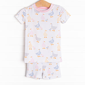 Duckling Dash Bamboo Pajama Short Set, Pink