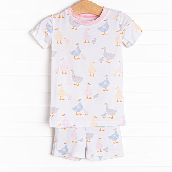 Duckling Dash Bamboo Pajama Short Set, Pink