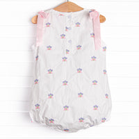 Blue Bundles Embroidered Bubble, White