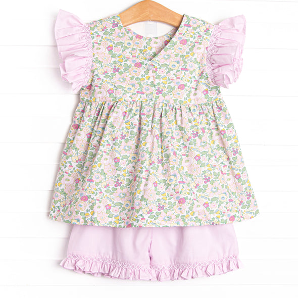 Bleu: Briar Smocked Ruffle Short Set, Pink