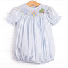 Amusement Park Adventures Smocked Puff Sleeve Bubble, Blue Seersucker