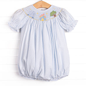 Amusement Park Adventures Smocked Puff Sleeve Bubble, Blue Seersucker