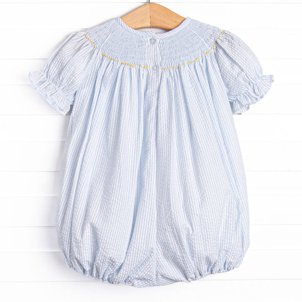 Amusement Park Adventures Smocked Puff Sleeve Bubble, Blue Seersucker