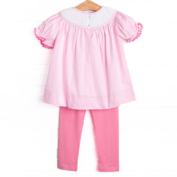 Charming Treats Smocked Legging Set, Pink Gingham