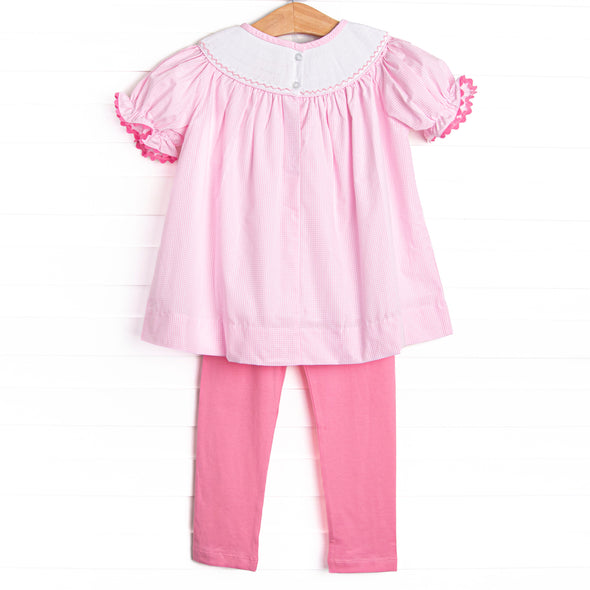 Charming Treats Smocked Legging Set, Pink Gingham