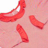 Tilly Ruffle Romper, Fire Red Stripe