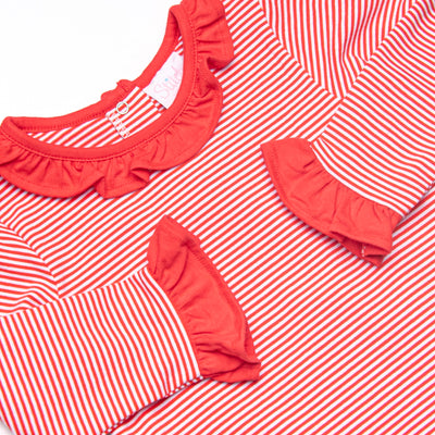 Tilly Ruffle Romper, Fire Red Stripe