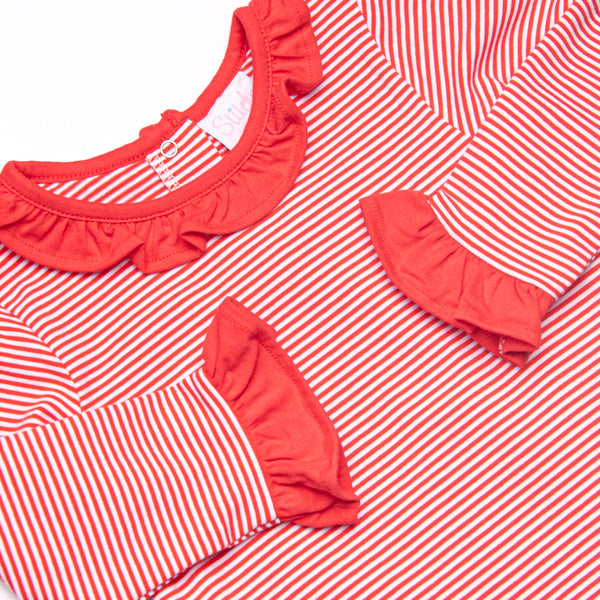 Tilly Ruffle Romper, Fire Red Stripe