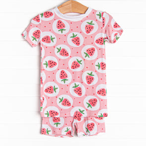 Strawberry Blossom Bamboo Pajama Short Set, Pink