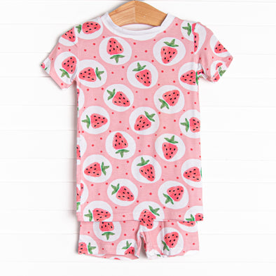Strawberry Blossom Bamboo Pajama Short Set, Pink