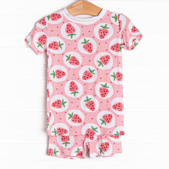 Strawberry Blossom Bamboo Pajama Short Set, Pink