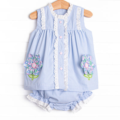 Bleu: Louise Applique Diaper Set, Blue