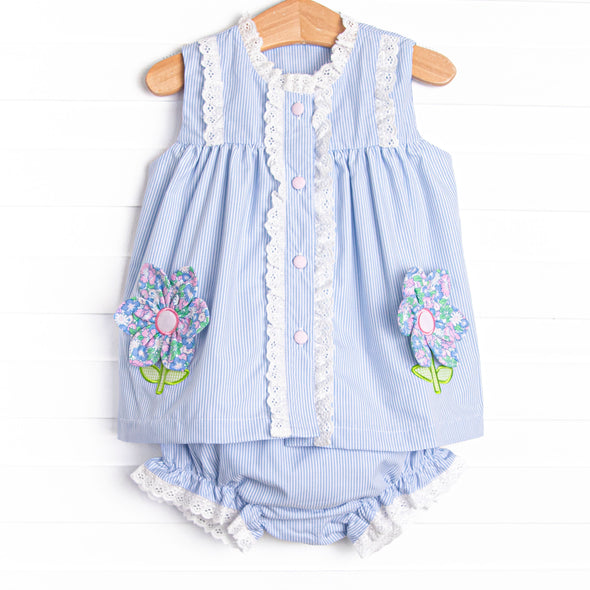 Bleu: Louise Applique Diaper Set, Blue