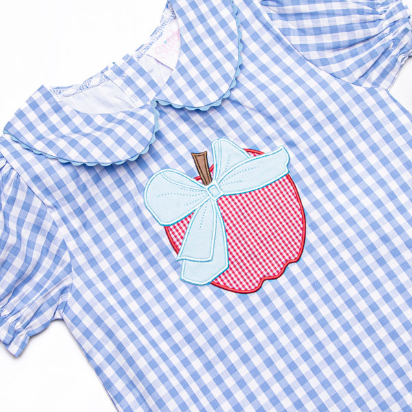 Beauty and Brains Applique Puff Sleeve Dress, Blue