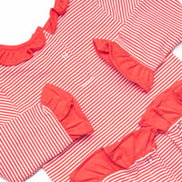 Tilly Ruffle Romper, Fire Red Stripe