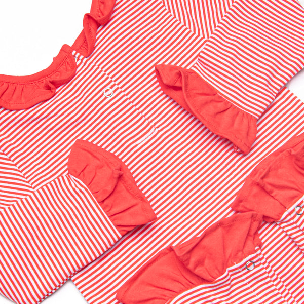 Tilly Ruffle Romper, Fire Red Stripe