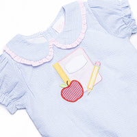 Composition Cutie Applique Ruffle Short Set, Blue Seersucker