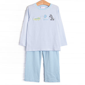 Zoo Park Pals Applique Pant Set, Blue