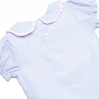 Composition Cutie Applique Ruffle Short Set, Blue Seersucker