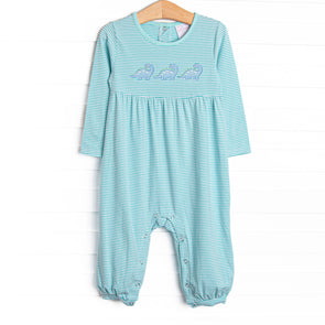 Jurassic Journey Applique Romper, Green Stripe