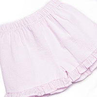 Composition Cutie Applique Ruffle Short Set, Blue Seersucker