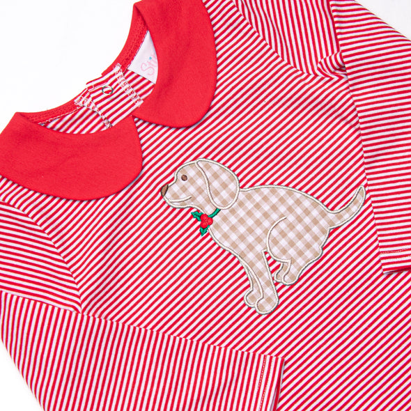 Howls of Holly Applique Romper, Red