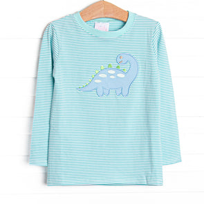 Jurassic Journey Applique Top, Green Stripe