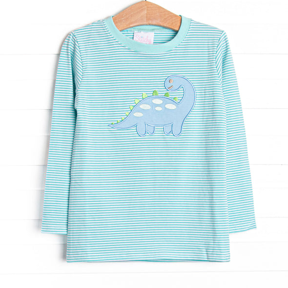 Jurassic Journey Applique Top, Green Stripe