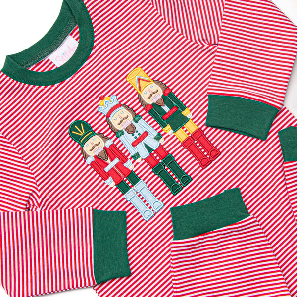 Toy Soldier Trio Applique Romper, Red