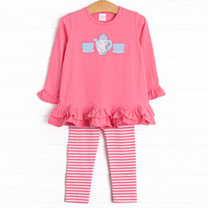 Tea For Two Applique Legging Set, Pink