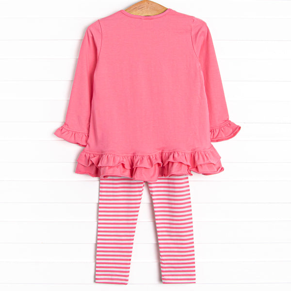 Tea For Two Applique Legging Set, Pink