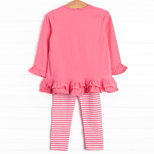 Tea For Two Applique Legging Set, Pink