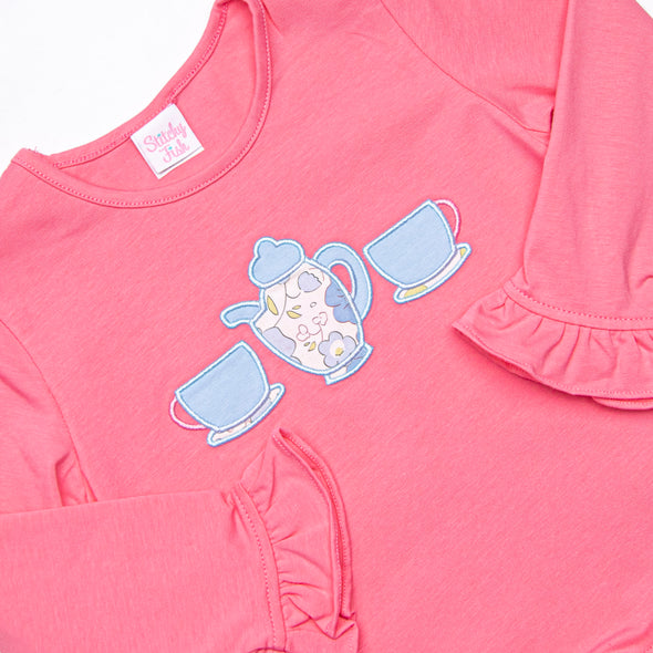 Tea For Two Applique Legging Set, Pink
