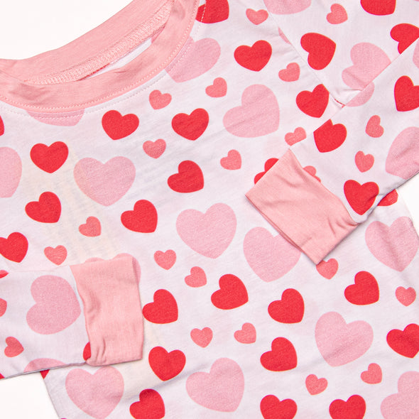 Bubbly Hearts Bamboo Pajama Set, Pink