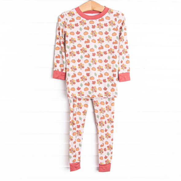 Turkeys and Treats Bamboo Pajama Set, Red