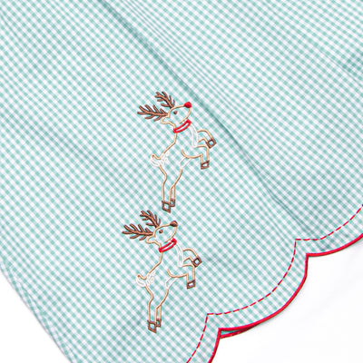 Rooftop Reindeer Embroidered Diaper Set, Green