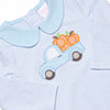 Pumpkin Pickup Applique Short Romper, Blue Stripe