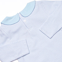 Pumpkin Pickup Applique Short Romper, Blue Stripe