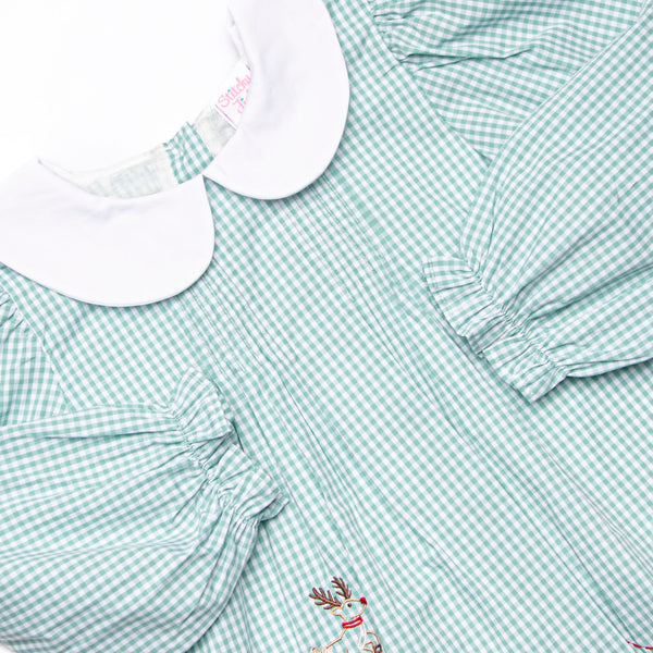 Rooftop Reindeer Embroidered Diaper Set, Green