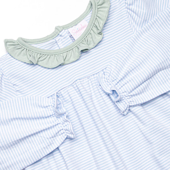 Amelia Bubble, Sage and Light Blue Stripe