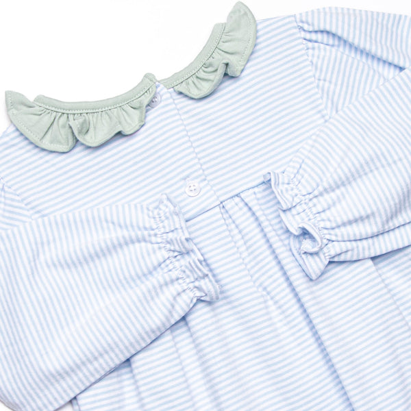 Amelia Bubble, Sage and Light Blue Stripe