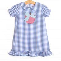Beauty and Brains Applique Puff Sleeve Dress, Blue