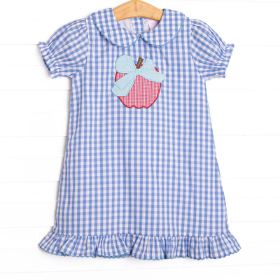Beauty and Brains Applique Puff Sleeve Dress, Blue
