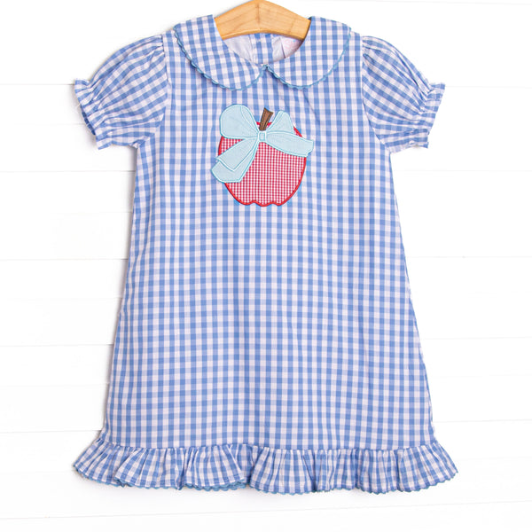 Beauty and Brains Applique Puff Sleeve Dress, Blue