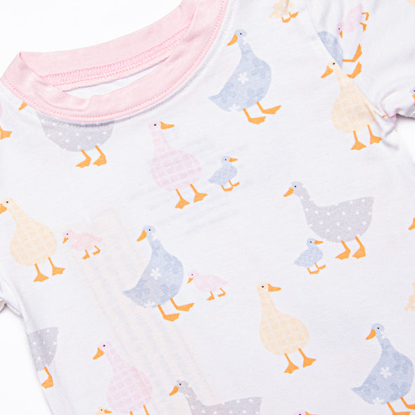 Duckling Dash Bamboo Pajama Short Set, Pink