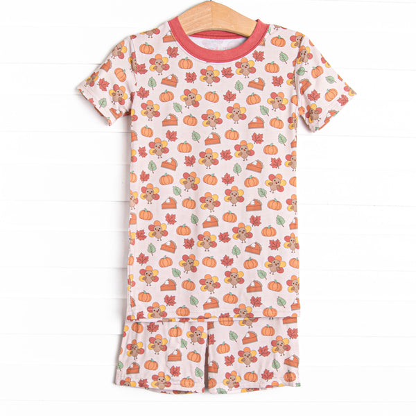 Turkeys and Treats Bamboo Pajama Short Set, Red