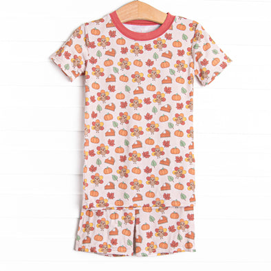 Turkeys and Treats Bamboo Pajama Short Set, Red