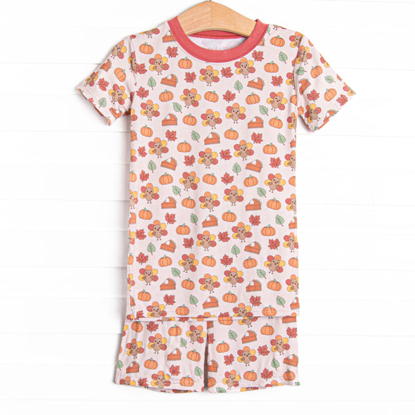 Turkeys and Treats Bamboo Pajama Short Set, Red
