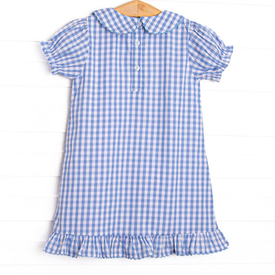 Beauty and Brains Applique Puff Sleeve Dress, Blue