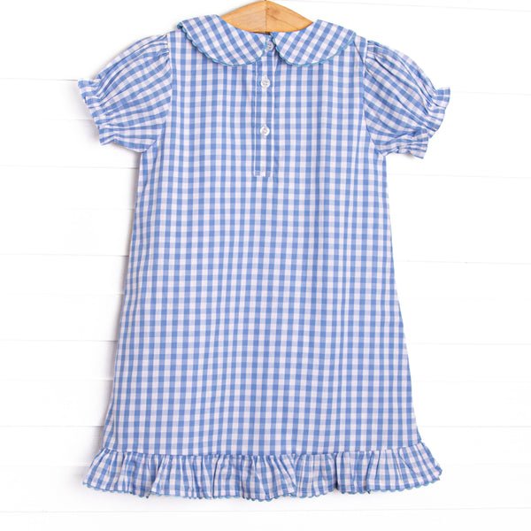 Beauty and Brains Applique Puff Sleeve Dress, Blue